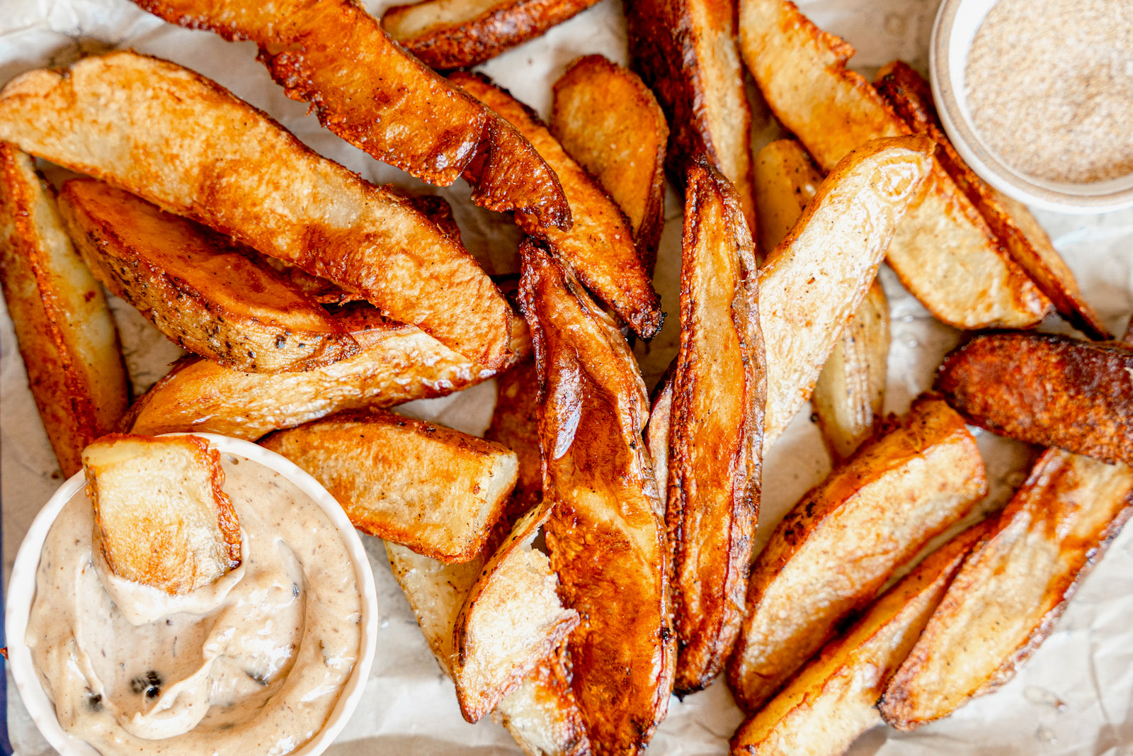 Chicken Salt Potato Wedges with Black Garlic Aioli